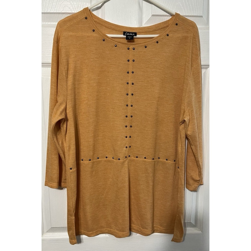 Simply Emma Womens Size‎ 1X Sweater Top Boxy Fit Embellished Peach Orange